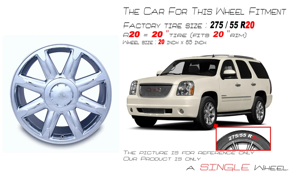2007-2014 GMC Sierra Denali Yukon XL 1500 OEM 20" Chrome Wheel