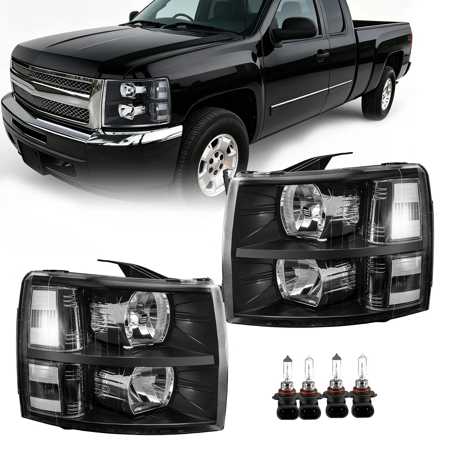 2007-2014 Chevy Silverado 1500 2500HD 3500HD Black Headlights